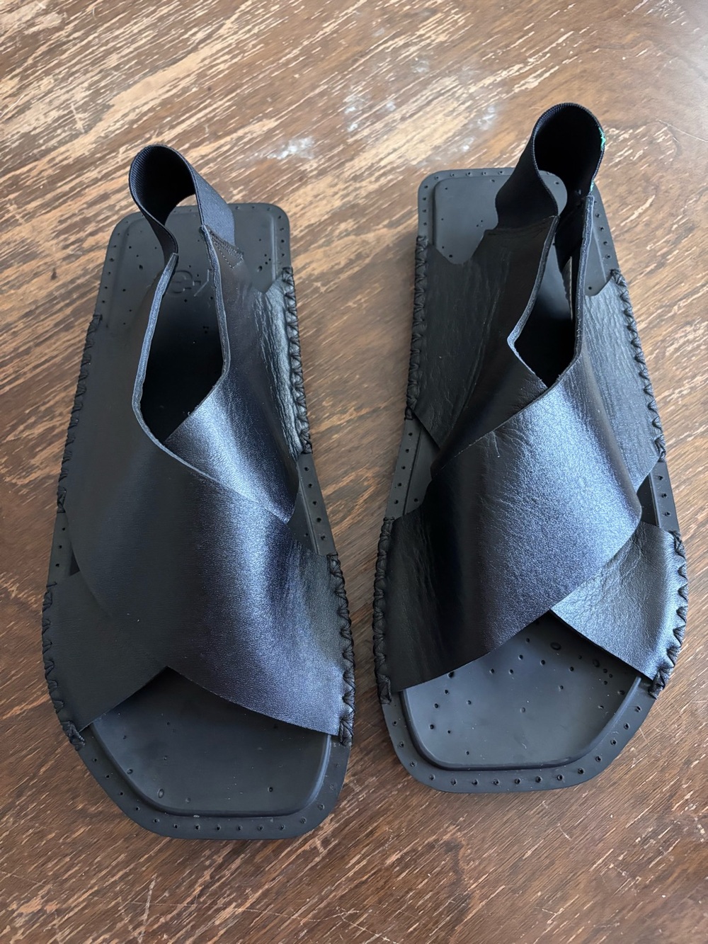 Y-3 Men's Black Leather Crisscross Sling Sandals